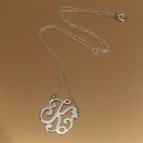 925 Silver K Initial Monogram Calligraphy Necklace - Picture 4 of 6